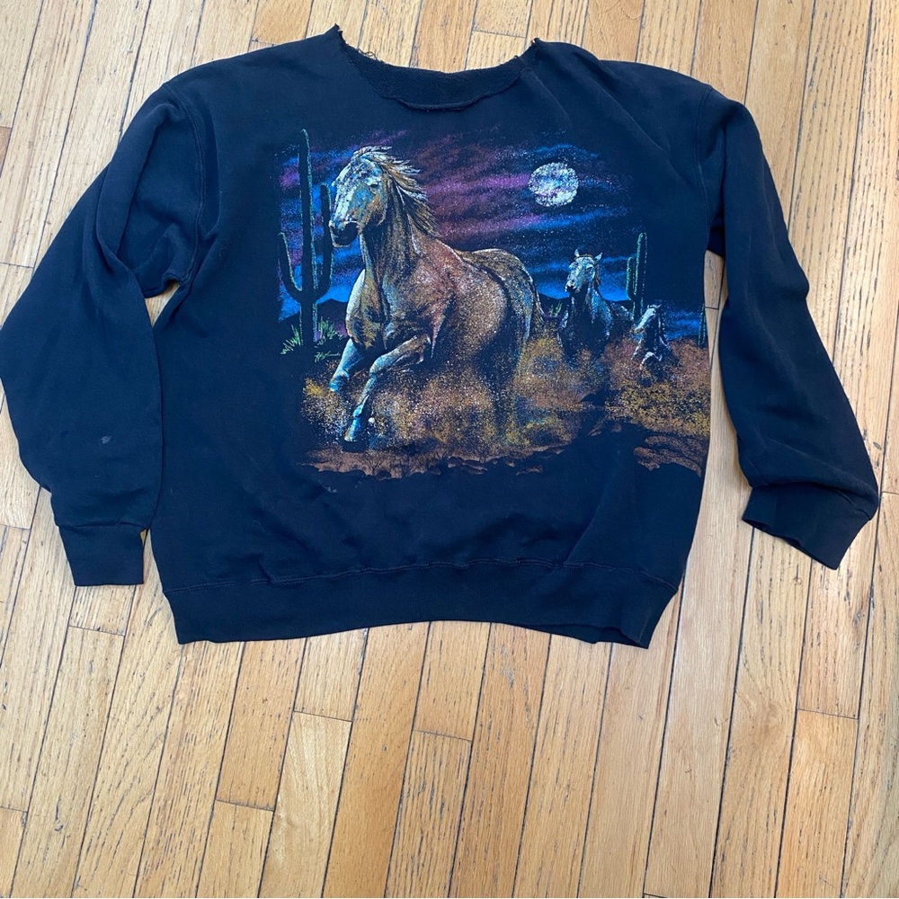 Black Horse Print distressed sweatshirt